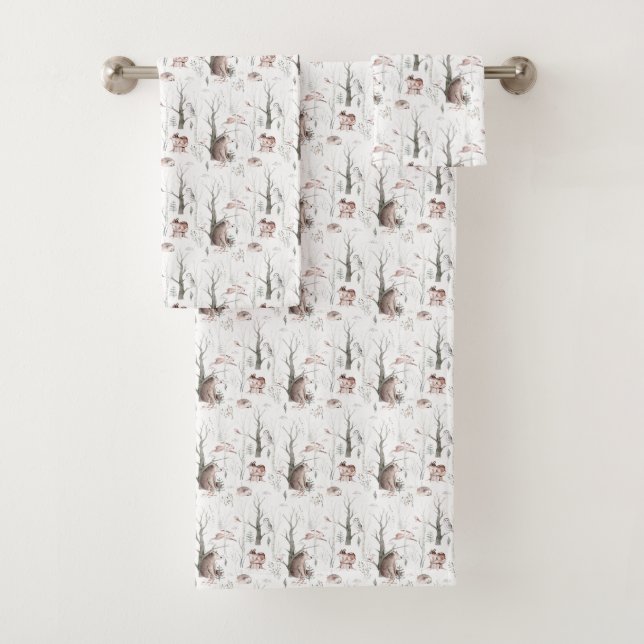 Conjunto De Toalhas Animais da Floresta de Aquarela (Insitu)