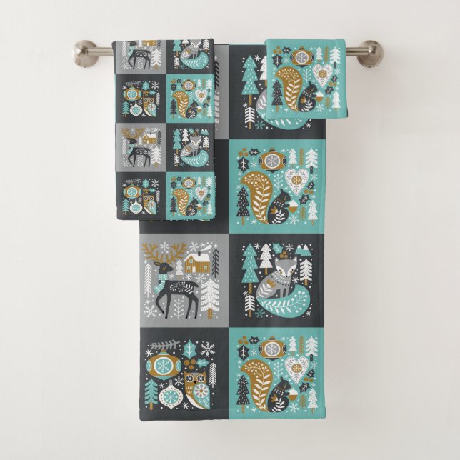 Conjunto De Toalhas Animais de Floresta Neves Flocos de Neve na Escand (Insitu)