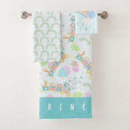 Conjunto De Toalhas Animais do comboio Azul Bebê Branqueamento