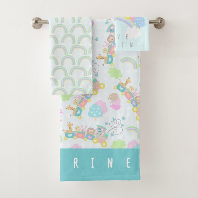 Conjunto De Toalhas Animais do comboio Azul Bebê Branqueamento (Insitu)