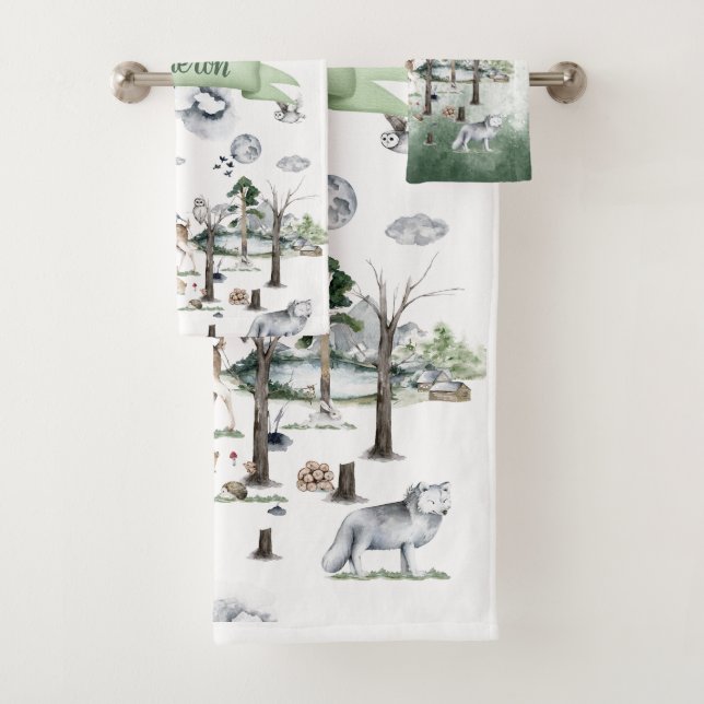 Conjunto De Toalhas Animais Imaginosos na Floresta Personalizáveis (Insitu)