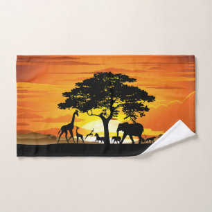 Conjunto De Toalhas Animais Selvagens no Sunset da savana africana