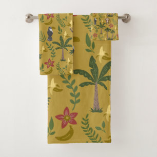Conjunto De Toalhas Animais tropicais, macaco-padrão sem costura