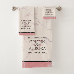 Conjunto De Toalhas Aniversário Casado Elegante 37.º Alabastro