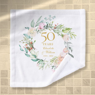 Conjunto De Toalhas Aniversário de 50 anos de casamento em aquarela fl