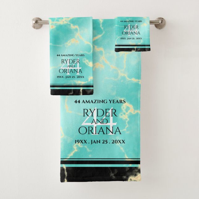 Conjunto De Toalhas Aniversário de Casamento da 44 Turquesa Elegante (Insitu)