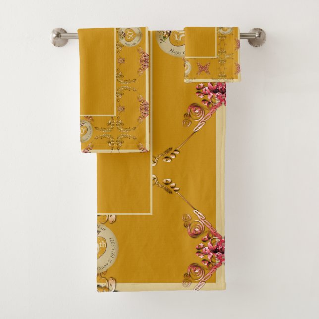 Conjunto De Toalhas Aniversário de Casamento Ochre do Ouro 50 (Insitu)