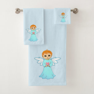 Conjunto De Toalhas Anjo Bonito em Azul Claro