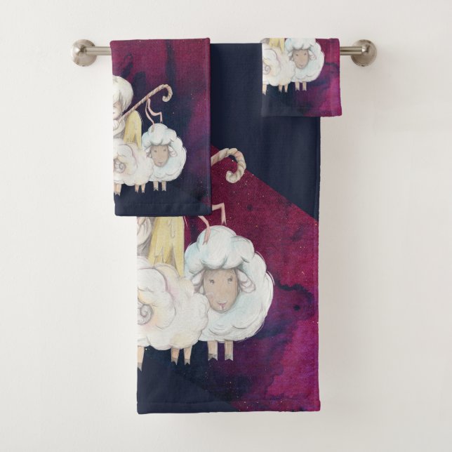Conjunto De Toalhas Anjo Pastor com 2 Cordeiros Pastoral (Insitu)