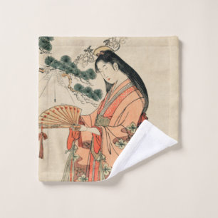 Conjunto De Toalhas Antiga Madeira japonesa desenhando com mulher