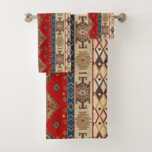 Conjunto De Toalhas Antigo Kilim Turco Azul Vermelho Vintage