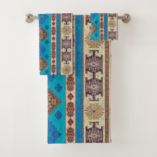 Conjunto De Toalhas Antiguidade Vintage Aqua Azul Pálido Dourado Kilim
