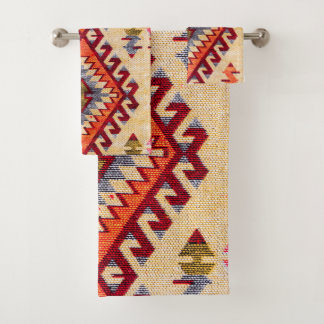 Conjunto De Toalhas Antiguidade Vintage Oriental Red Beige Kilim Turco