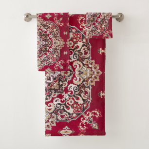 Conjunto De Toalhas Antiguidade Vintage Oriental Vermelho Persa Rug