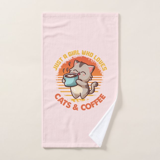 Conjunto De Toalhas Apenas Uma Menina Que Ama Cats E Café (Toalha de mão)