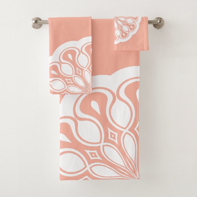 Conjunto De Toalhas Apricot e White Abstrato Modern Mandala (Insitu)