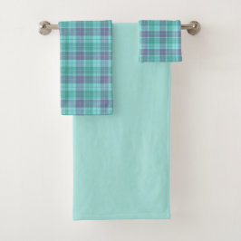 Conjunto De Toalhas Aqua and Purple Plaid Towel Set