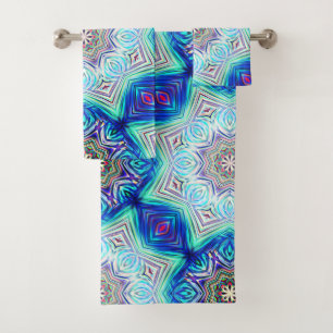 Conjunto De Toalhas Aqua azul real caleidoscópio com oito pontos de es