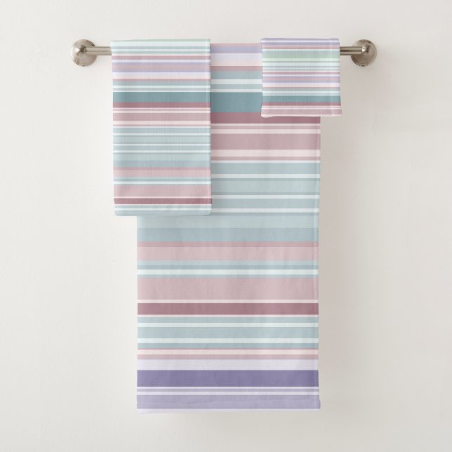 Conjunto De Toalhas Aqua, Blush and Lavender Stripes (Insitu)