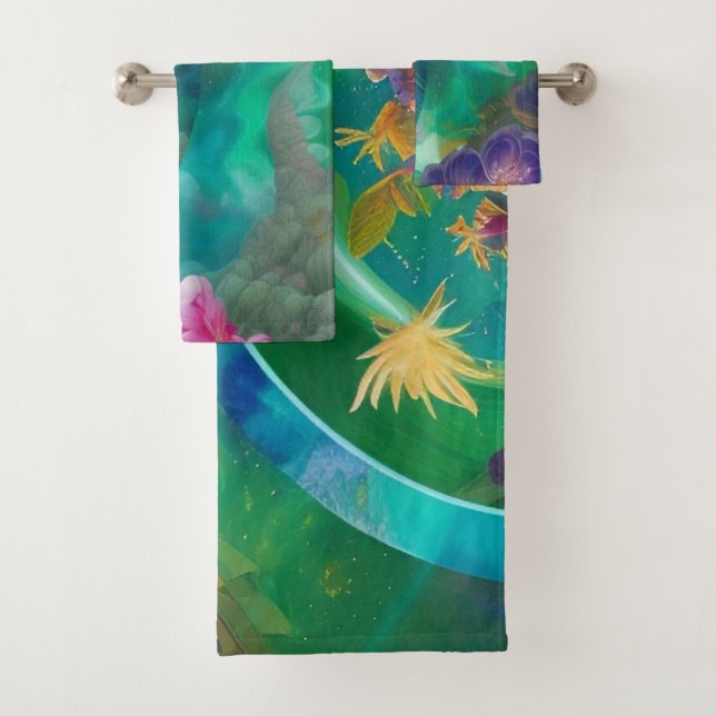Conjunto De Toalhas Aqua Floral Abstrato subwater Garden (Insitu)