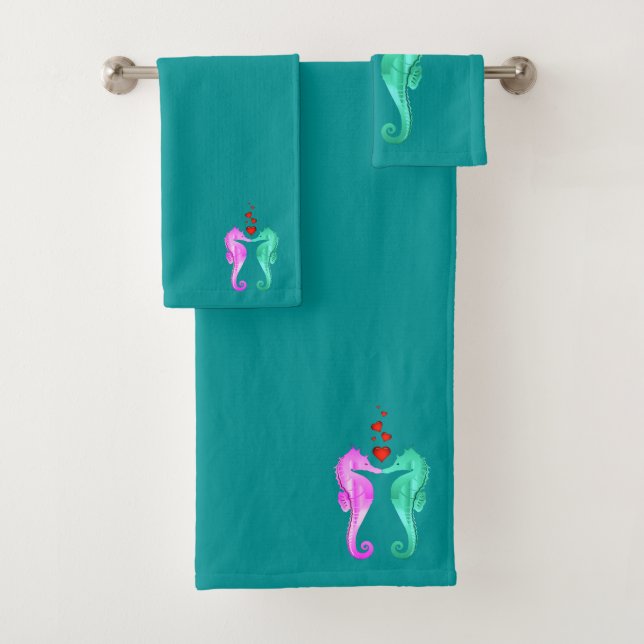 Conjunto De Toalhas Aqua náutico/rosa/beijando cavalos/corações (Insitu)