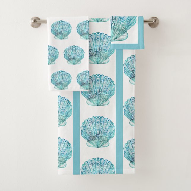 Conjunto De Toalhas Aqua Seashell (Insitu)