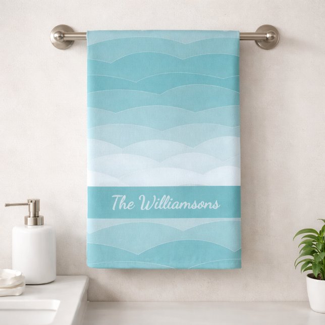 Conjunto De Toalhas Aqua Wave Gradient | Modern Ocean Pattern (Criador carregado)