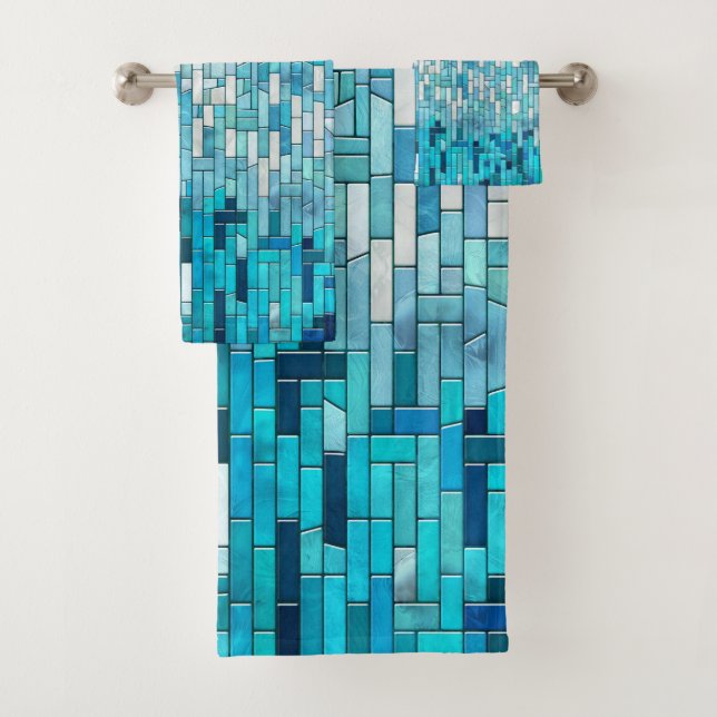 Conjunto De Toalhas Aquamarine Abstrato Mosaico Art (Insitu)