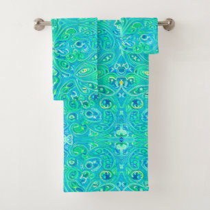 Conjunto De Toalhas Aquamarine Arabesque Bohemian Pattern