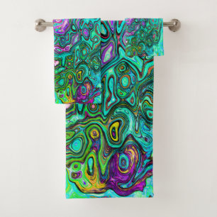 Conjunto De Toalhas Aquamarine Groovy Abstrato Retro Líquido Redemoinh