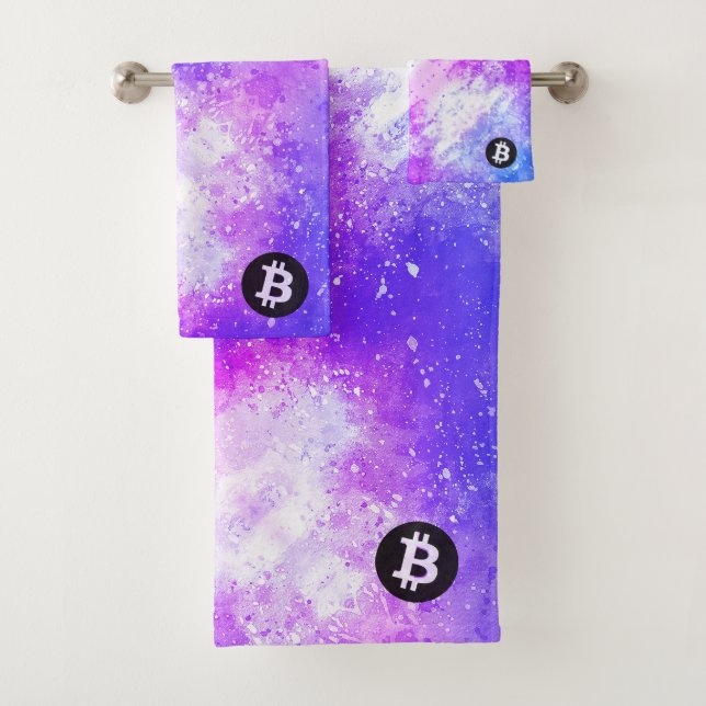 Conjunto De Toalhas Aquarela Bitcoin (Estilo 2 - Miami) (Insitu)