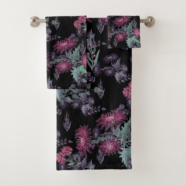 Conjunto De Toalhas Aquarela Chrysanthemum flores impressão de tinta f (Insitu)