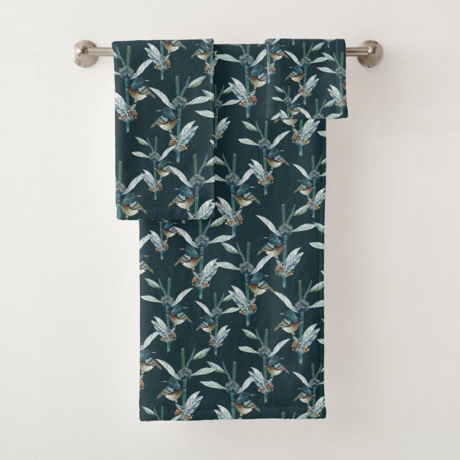 Conjunto De Toalhas Aquarela Elegante Hummingbird e Padrão Floral (Insitu)