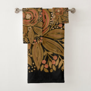 Conjunto De Toalhas aquarela, floral castanho negro, preto padrão