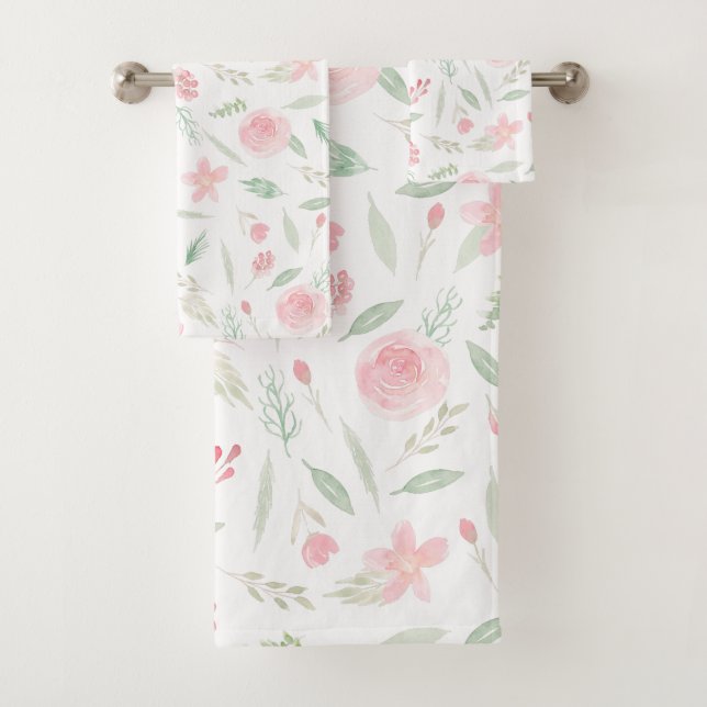 Conjunto De Toalhas Aquarela Floral Cor-de-Rosa Esbranquiçada (Insitu)