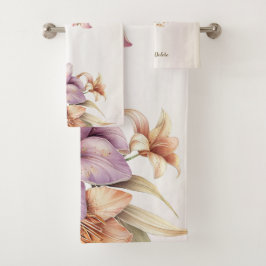 Conjunto De Toalhas Aquarela Flores Cor-de-Obra Elegante Na moda