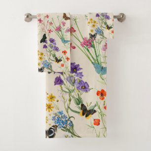 Conjunto De Toalhas Aquarela Flores e Borboletas Jardim Floral