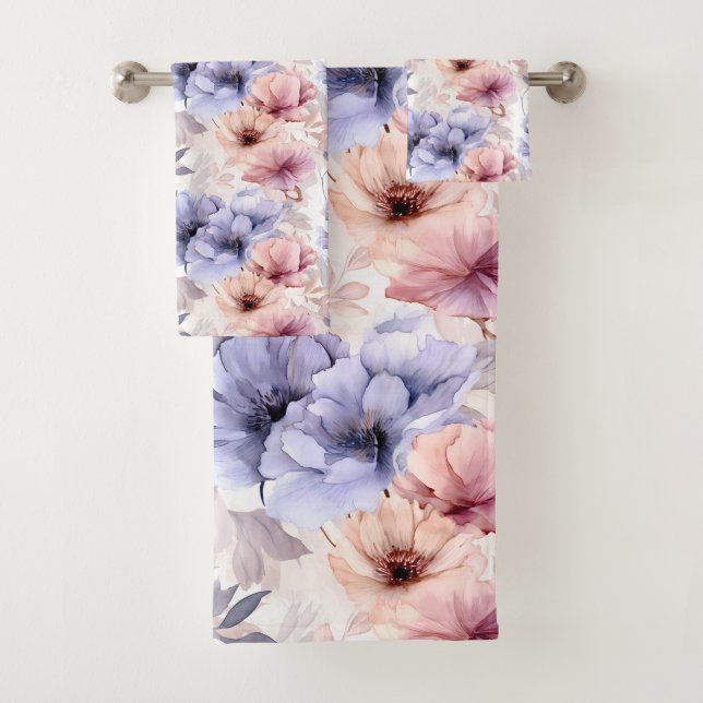 Conjunto De Toalhas Aquarela Flores Pastel Rosa Lavanda Primavera (Insitu)