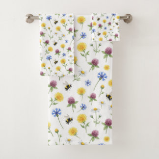 Conjunto De Toalhas Aquarela Flores Silvestres e Abelhas