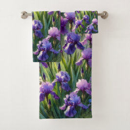 Conjunto De Toalhas Aquarela Íris Roxo Floral