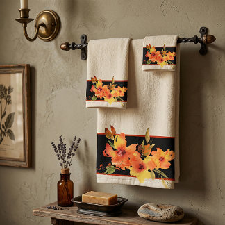 Conjunto De Toalhas Aquarela laranja floral outono