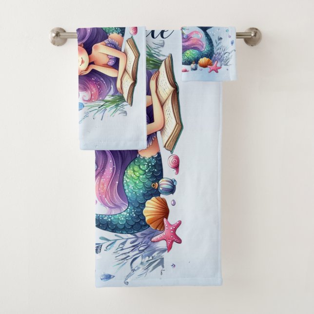 Conjunto De Toalhas Aquarela Mermaid Sea Life Bonita (Insitu)