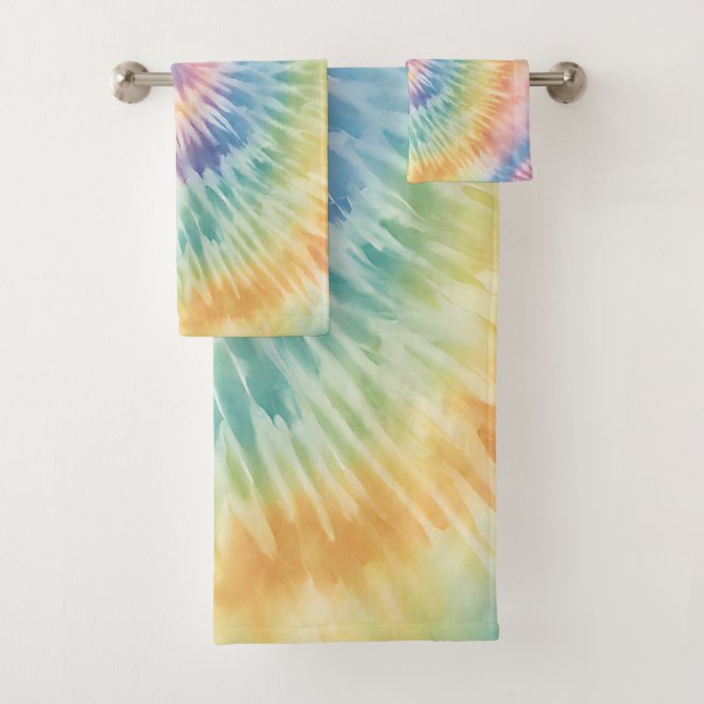Conjunto De Toalhas Aquarela Pastel Rainbow Tie Dye (Insitu)