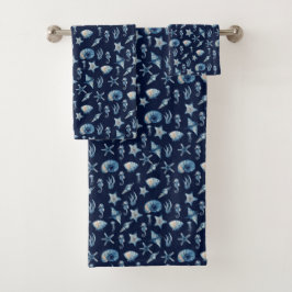 Conjunto De Toalhas Aquarela Sob O Padrão Marítimo