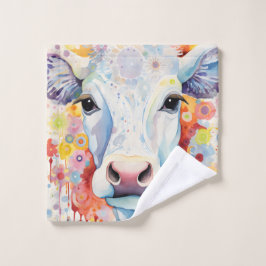 Conjunto De Toalhas Aquarela Vaca Branca Borbulhante Suave