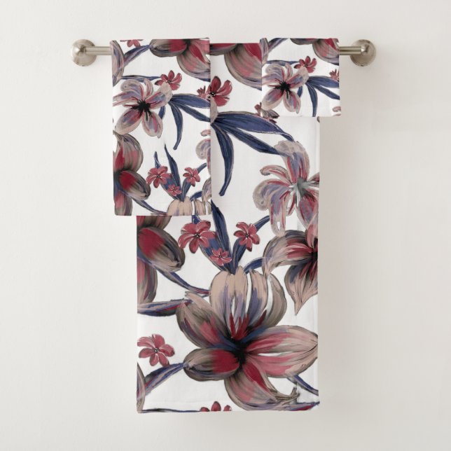 Conjunto De Toalhas Aquarelas Crimson Floral em Branco (Insitu)