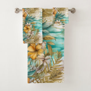 Conjunto De Toalhas Aquarelas das flores da praia