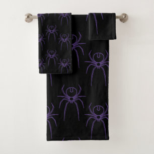Conjunto De Toalhas Aranha em Roxo e Preto
