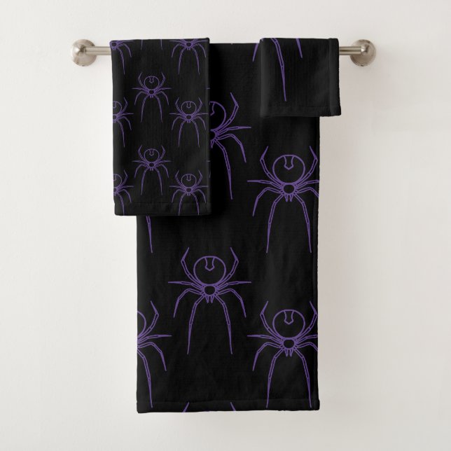 Conjunto De Toalhas Aranha em Roxo e Preto (Insitu)