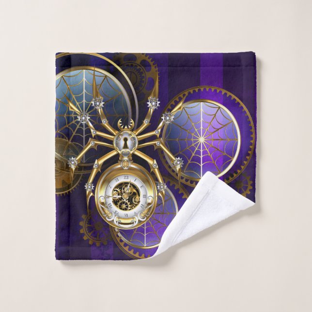 Conjunto De Toalhas Aranha Steampunk no fundo roxo (Pano de lavar)